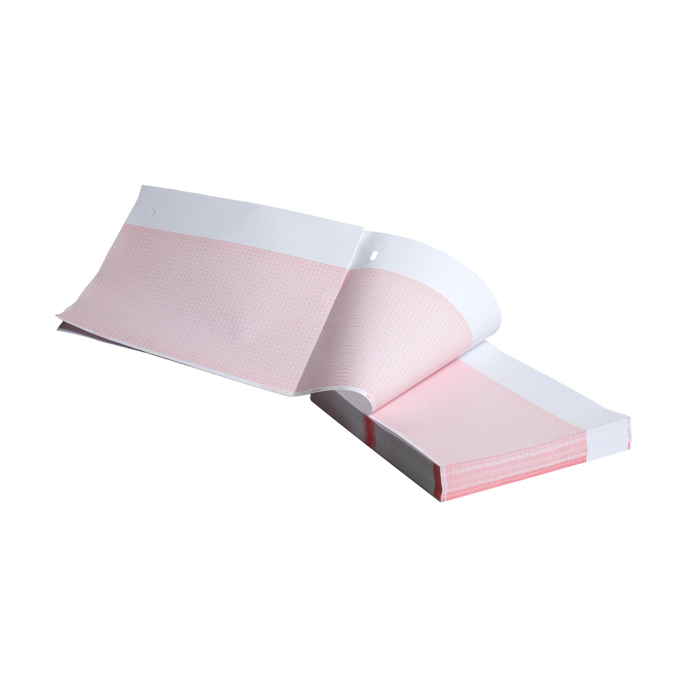 THERMAL PAPER 8.5 "x 11", WHITE PATIENT DATA AREA, RED GRID 155MM WIDE, Z-FOLD, HOLE QUEUE, 150 SHEETS, 16 PACKS